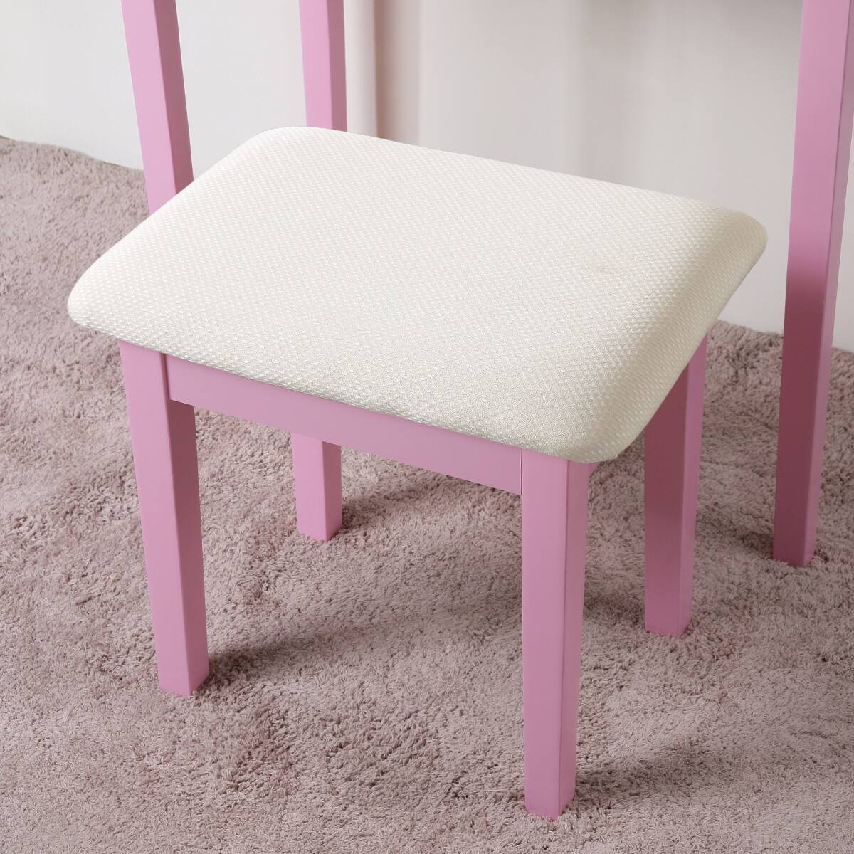 Left. Loheer - Loheer Pink Makeup Vanity Table with Stool, Adjustable Oval Mirror - Pink.