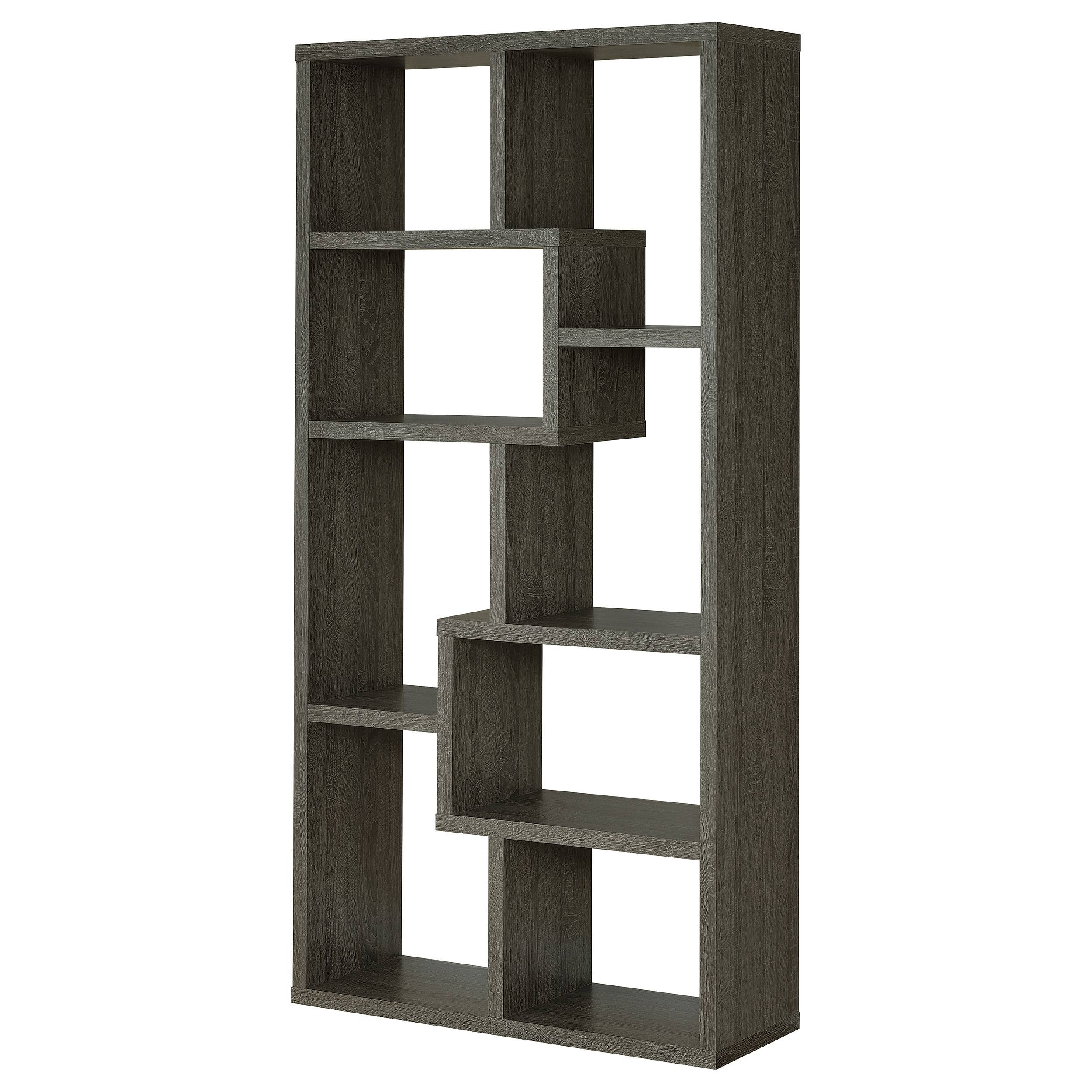Back. Tiramisubest - 7-Shelves Geometric Bookcase,Open Storage Shelf Solid Wood Furniture,Weathered Gray - Gray.