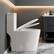 Angle. Koligey - ADA 17'' Comfort-Height One Piece Toilet, 1.14/1.58 GPF Dual Flush Siphon, Soft-Close Seat - White.