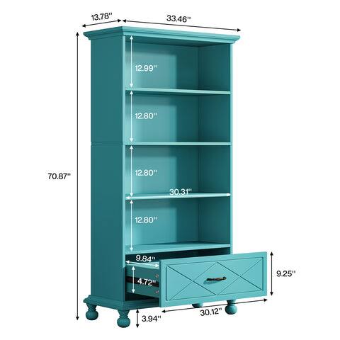 Tribesigns Solid Wood Bookshelf with Drawer Storage and Book and Decor ...