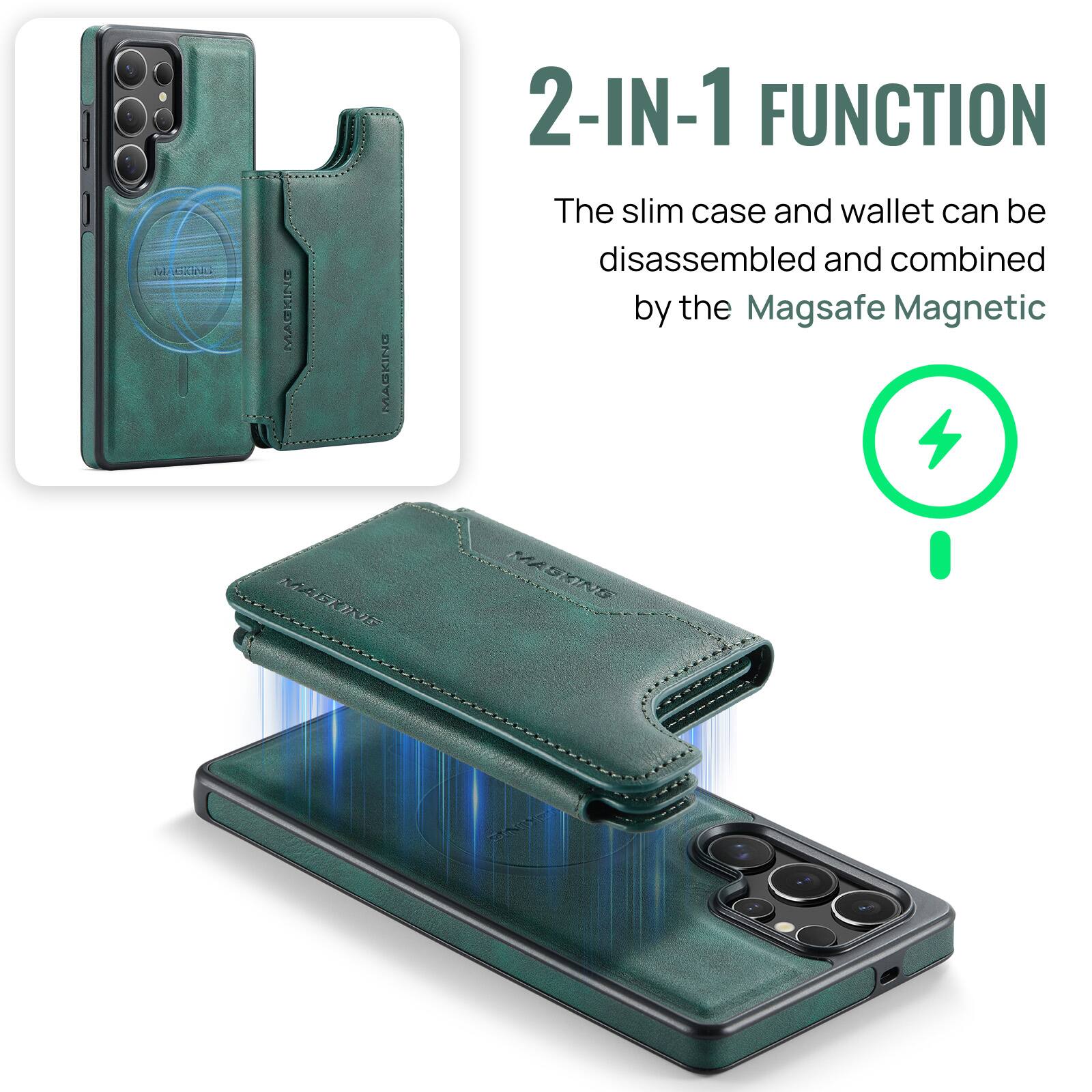 dl ASUNI MARKING MAGKING 2-IN-1 FUNCTION  
The slim case and wallet can be disassembled and combined by the Magsafe Magnetic