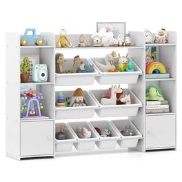 Costway - 4-Tier Large Storage Cabinet with 6 Cubbies & 8 Removable Bins Bookshelf - White