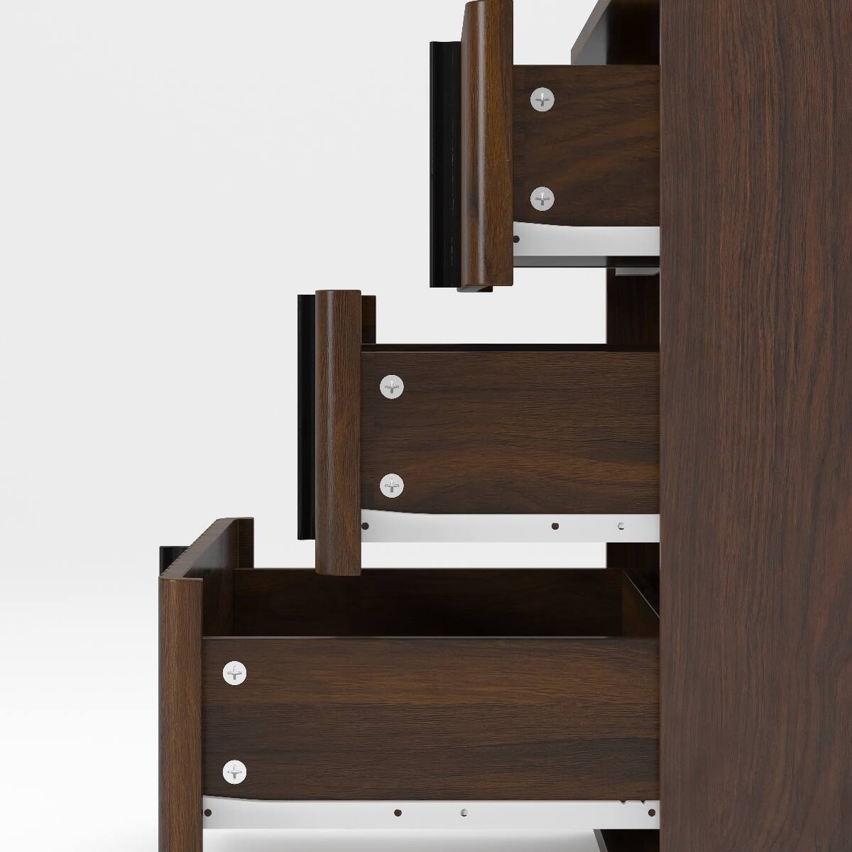 Alt View 4. Loheer - Loheer Three Drawer Nightstand Walnut Pair with Vertical Stripe Design - Walnut.