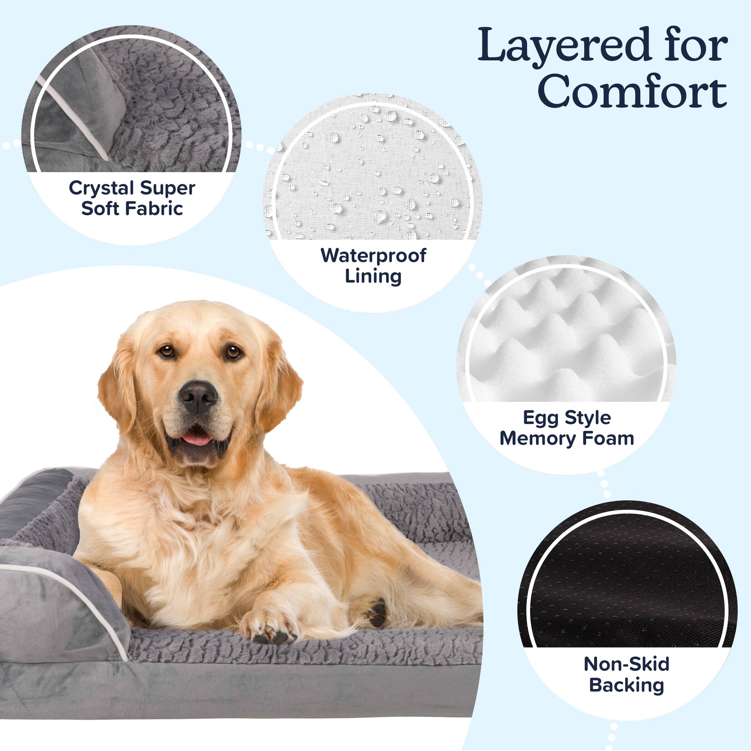 Layered for Comfort

- Crystal Super Soft Fabric
- Waterproof Lining
- Egg Style Memory Foam
- Non-Skid Backing