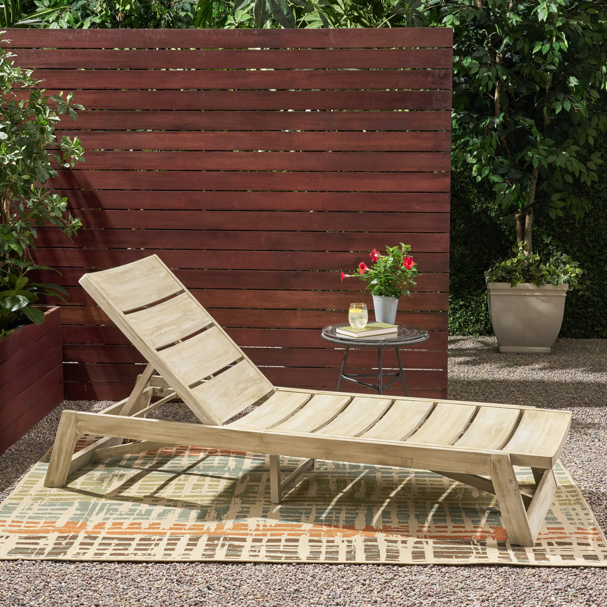 Angle. Mondawe - Outdoor Acacia Wood Chaise Lounge Chair - Grey.