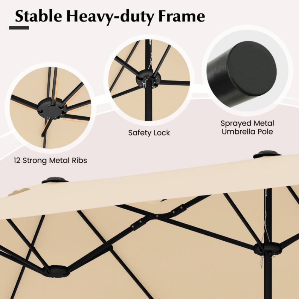 Stable Heavy-duty Frame

- Safety Lock
- Sprayed Metal Umbrella Pole
- 12 Strong Metal Ribs