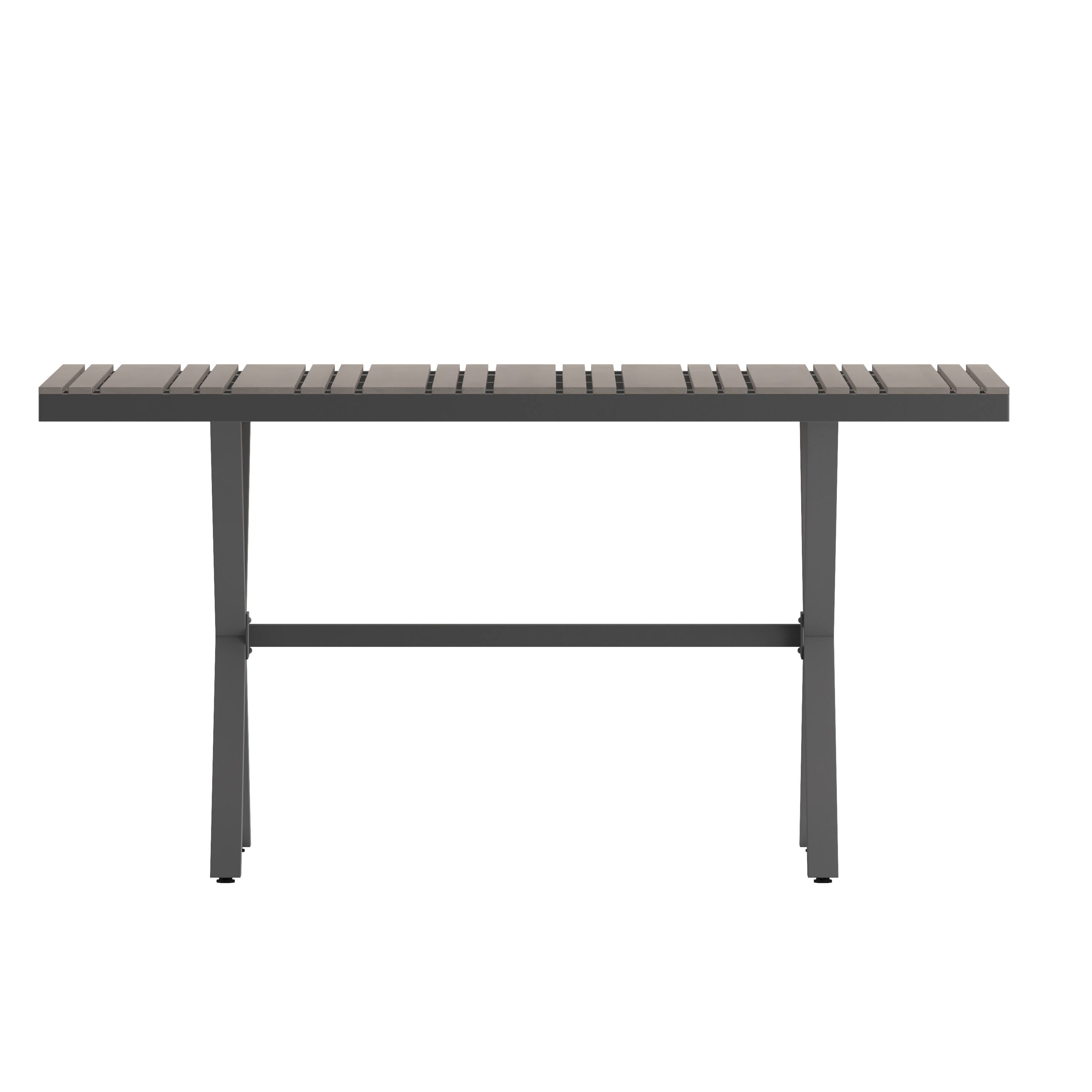 Alt View 7. Emma + Oliver - Fena 59" x 35.5" Outdoor X-Frame Dining Table with Faux Teak Poly Slat Top and Metal Frame - Gray Top/Gray Frame.