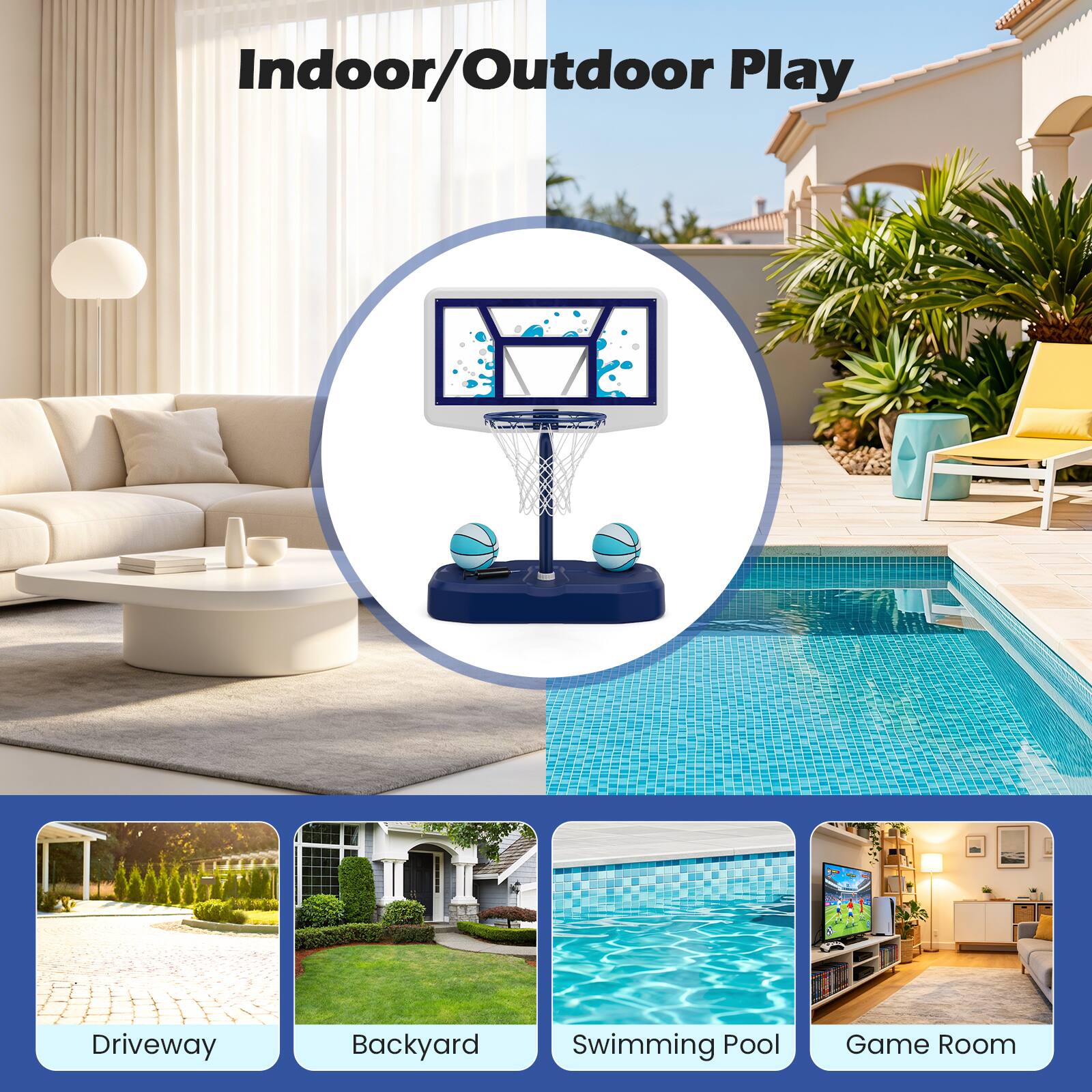 Indoor/Outdoor Play

- Driveway
- Backyard
- Swimming Pool
- Game Room