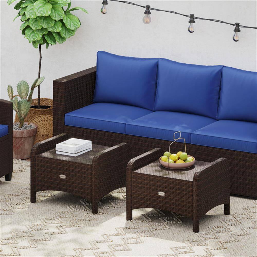 Alt View 2. Kadyn - Outdoor Footstool Footrest,2 Pieces Outdoor Patio PE Wicker Ottomans with Removable Cushions-Navy - Blue.