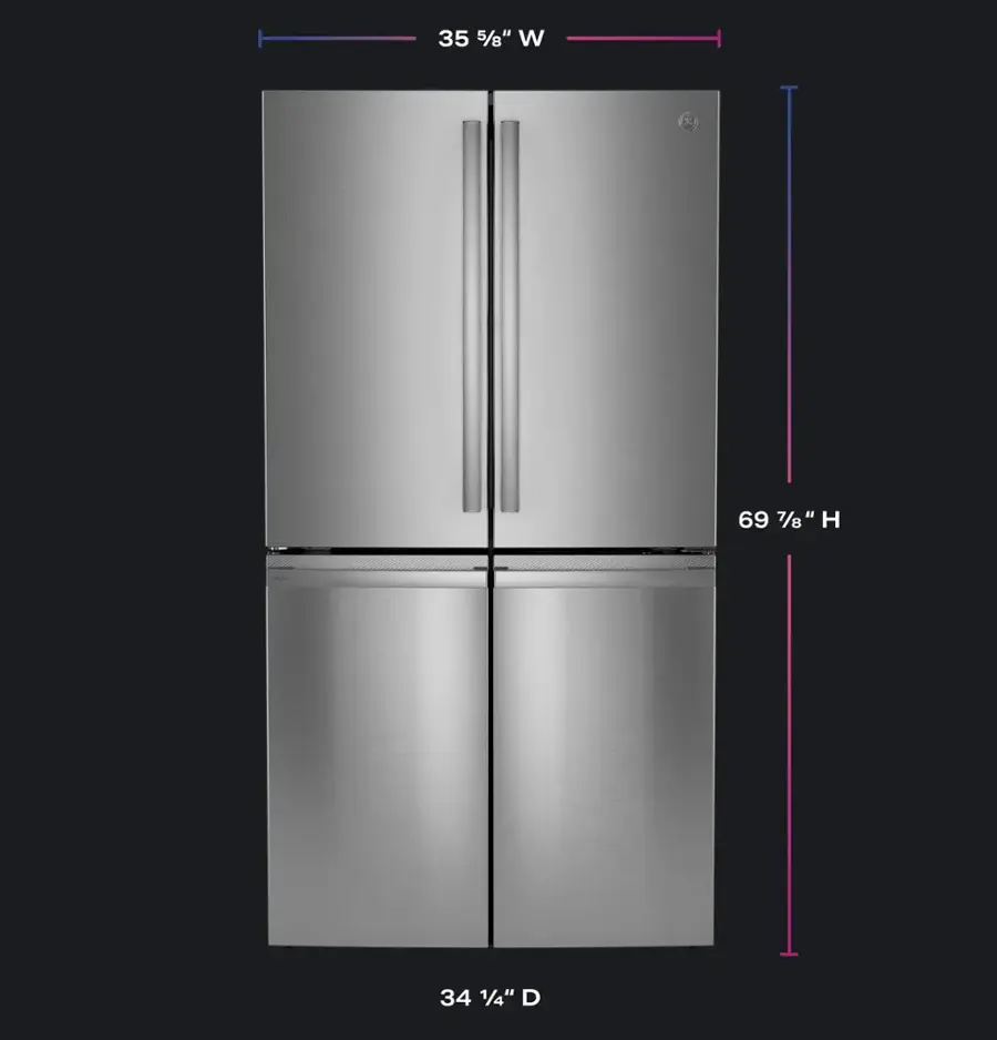 The text on the image reads: "35 5/8" W  69 7/8" H  34 1/4" D".