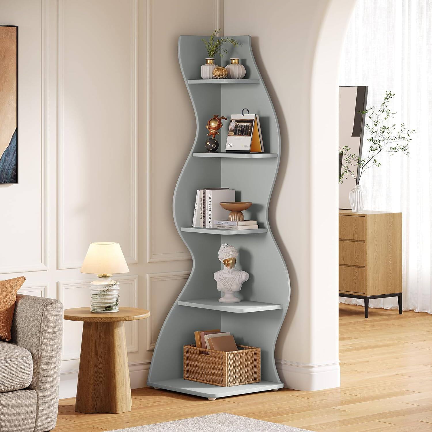 Alt View 1. Tribesigns - Corner Bookshelf with Storage Shelves and Book and Decor Display for Living Room - Blue.