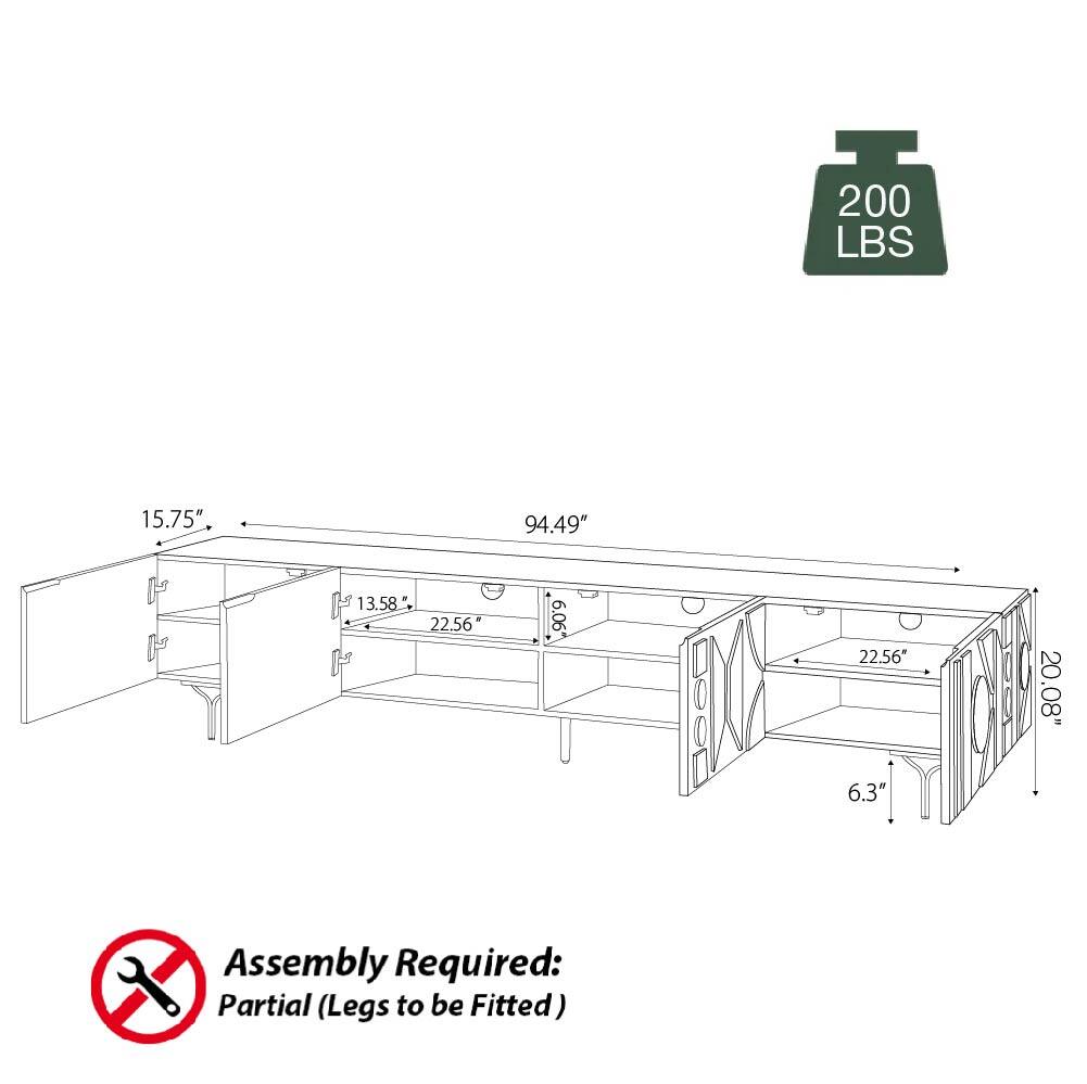 200 LBS  
15.75"  
94.49"  
13.58"  
22.56"  
6.06"  
Assembly Required: Partial (Legs to be Fitted)