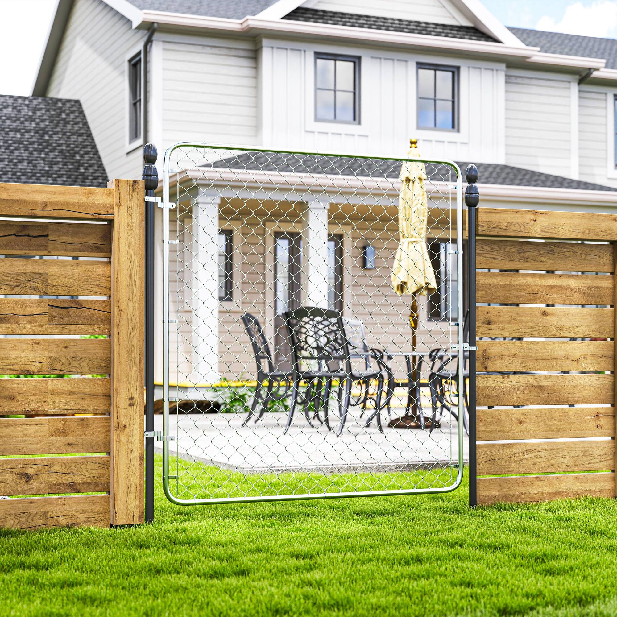 Alt View 1. Outsunny - Garden Gate Chain Link Fence Gate, Galvanized Steel Garden Door for Yard Entrance Way - Silver.