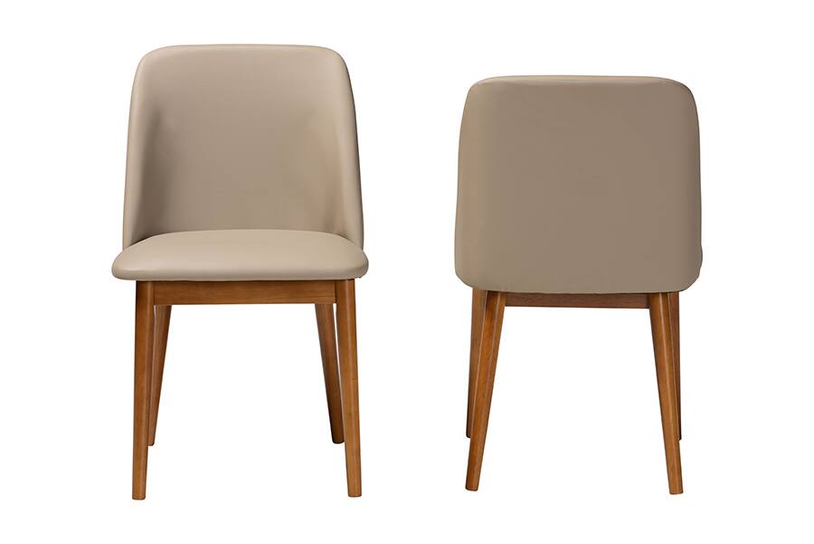 Angle. Baxton Studio - Lavin Mid-Century "Walnut" Brown/Faux Leather Dining Chair - Walnut Light Brown/Beige.