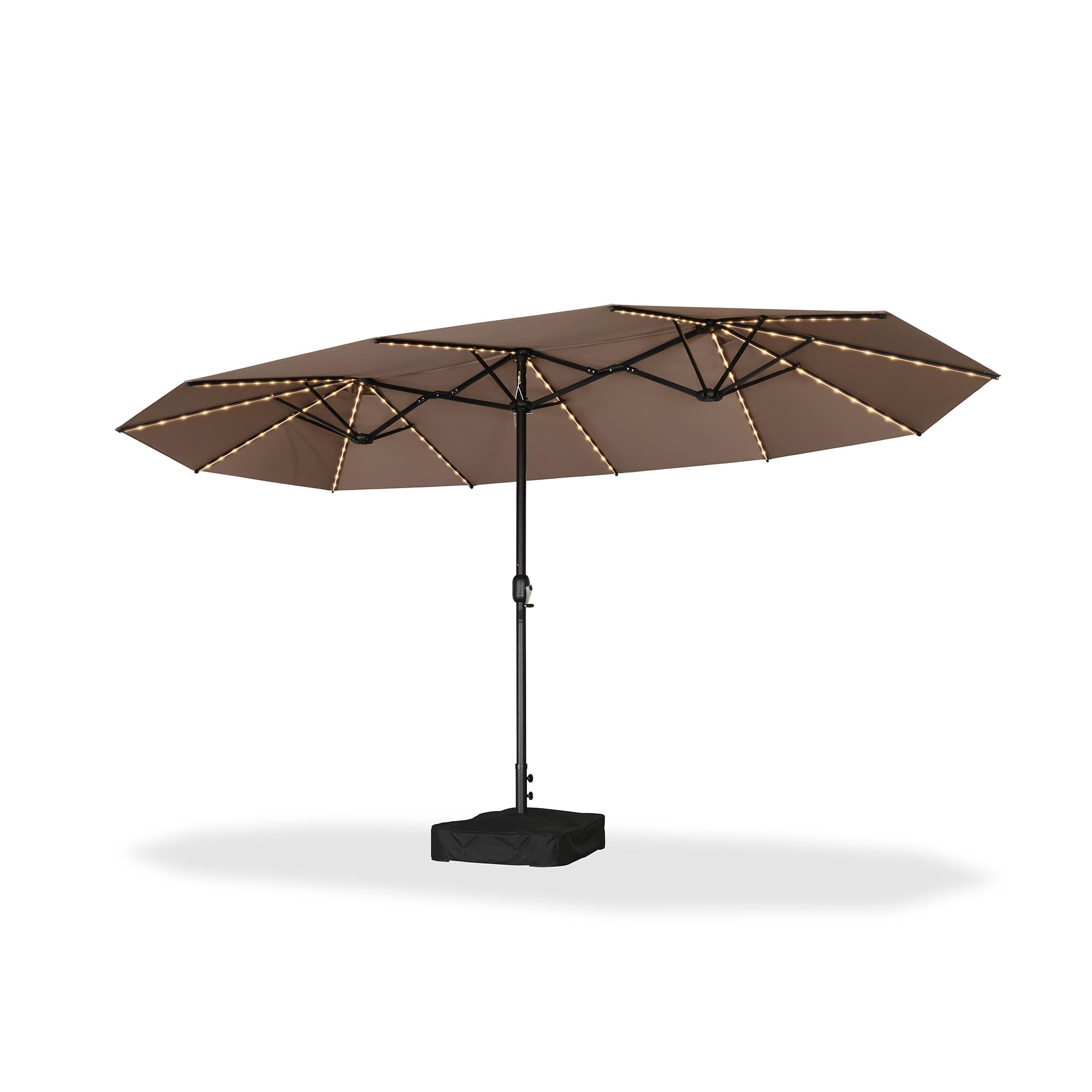 Alt View 8. PURPLE LEAF - 14 ft. Patio Market Umbrella with Solar LED and Base Double-Sided Outdoor Table Sun Umbrellas for Pool Deck Backyard - Taupe.