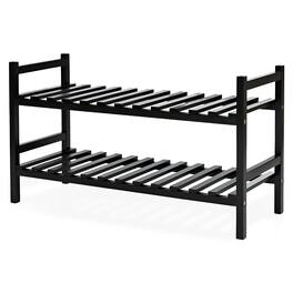 PJ Wood - Stackable Wood Shoe Rack Organizer Shelf Closet Entryway Bedroom - Black