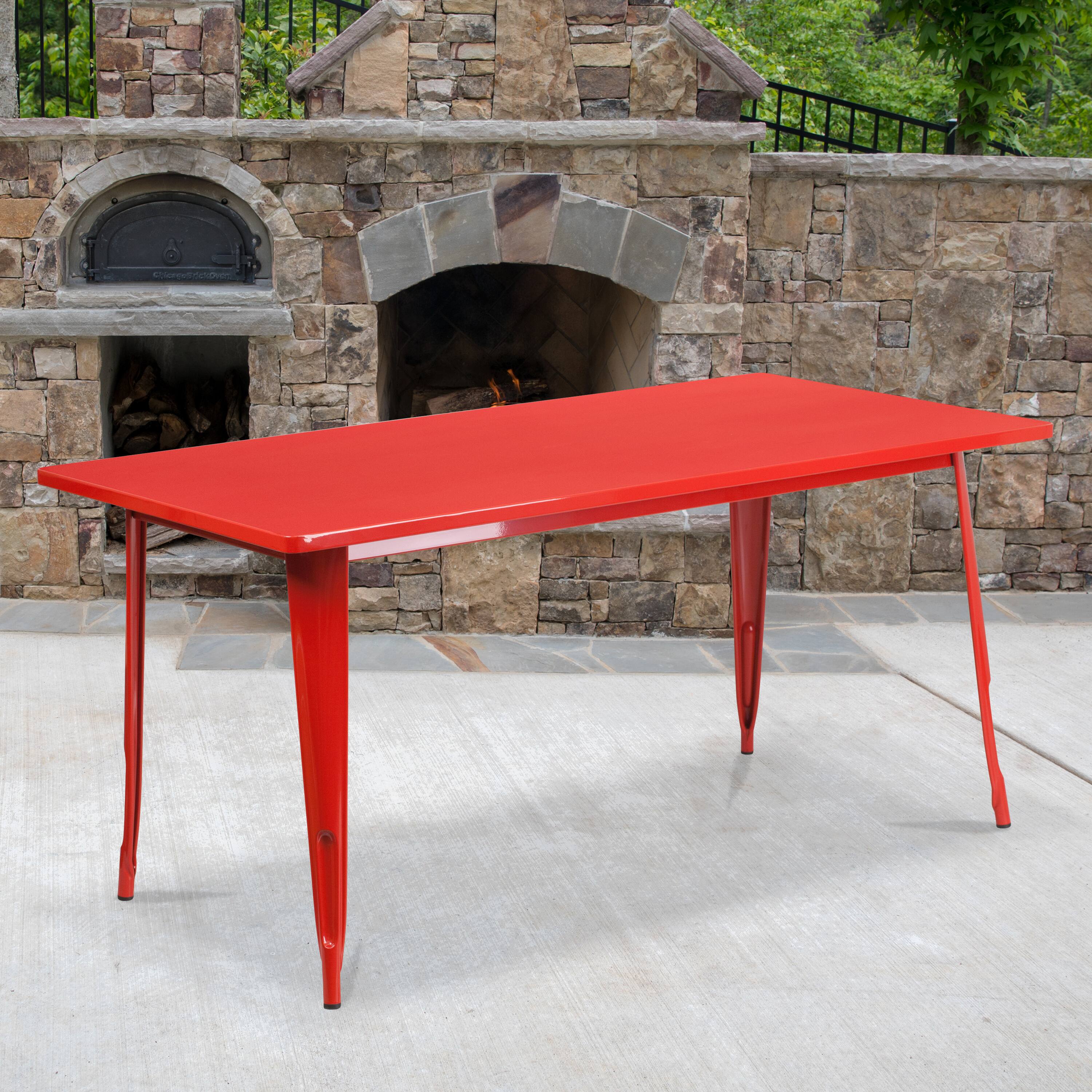 Alt View 1. Emma + Oliver - Commercial 31.5" x 63" Rectangular Colorful Metal Indoor-Outdoor Dining Table - Red.