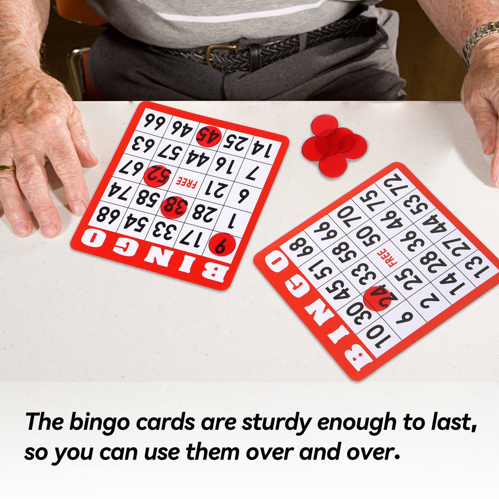 The bingo cards are sturdy enough to last, so you can use them over and over. 99 46 63 45 25 57 44 14 67 52 16 7 FREE 21 72 74 58 9 75 68 38 28 70 53 54 L 46 44 33 17 66 50 36 BINGO 6 68 58 27 - FREE 28 13 L 51 33 25 14 45 24 2 BINGO N I  30 10 9