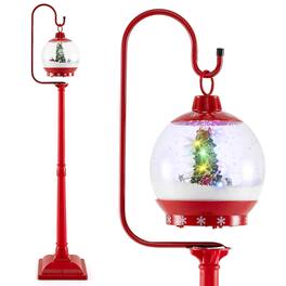 Costway - 68 Inch Musical Christmas Street Lamp with Sound-Activated Snow Globe Lantern - Red