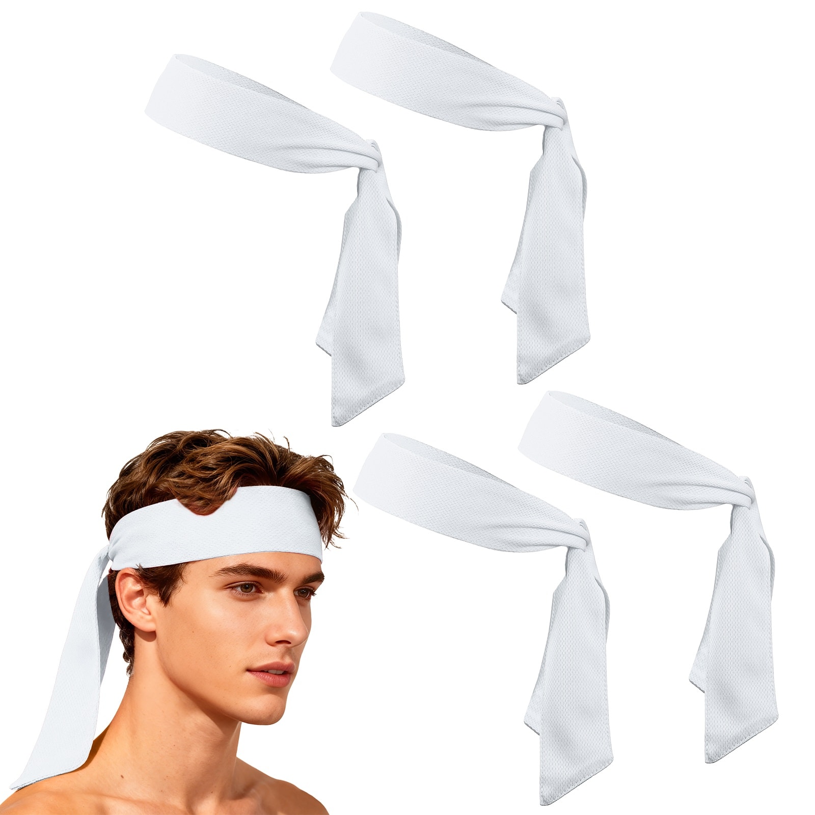 Unique Bargains - Tie Sweatband Headband, Adjustable Non-Slip Moisture Wicking Athletic Headband, 4pcs - For Tennis/Karate/Workout/Yoga - White price history on PriceWatchPro