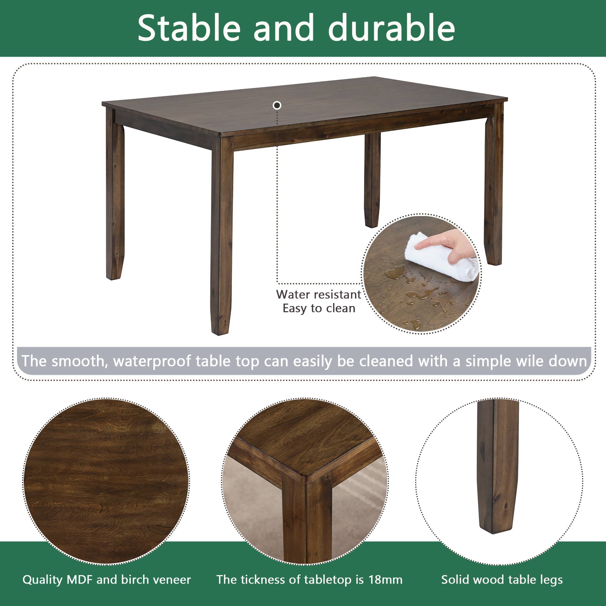 Stable and durable

- Water resistant
- Easy to clean

The smooth, waterproof table top can easily be cleaned with a simple wipe down

- Quality MDF and birch veneer
- The thickness of tabletop is 18mm
- Solid wood table legs