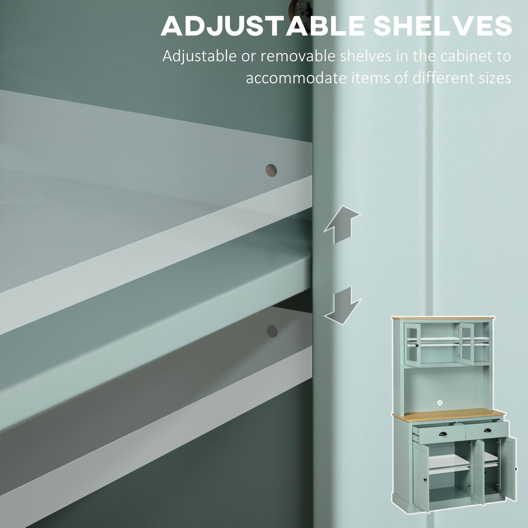 10 ADJUSTABLE SHELVES
Adjustable or removable shelves in the cabinet to accommodate items of different sizes