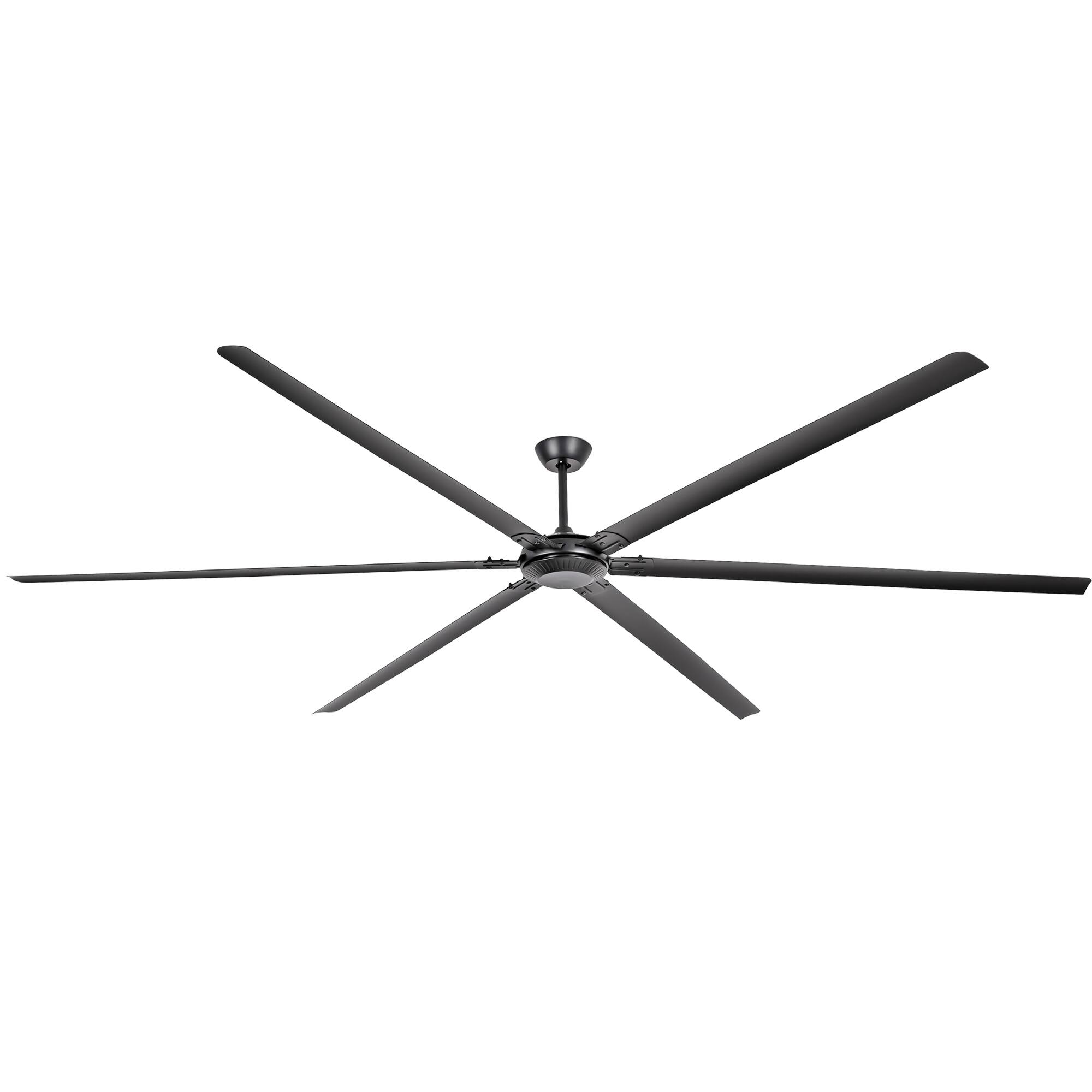 Back. Parrot Uncle - 120 Inch Industrial Aluminum 6 Blade DC Motor Large HVLS Ceiling Fan No Light - Black.