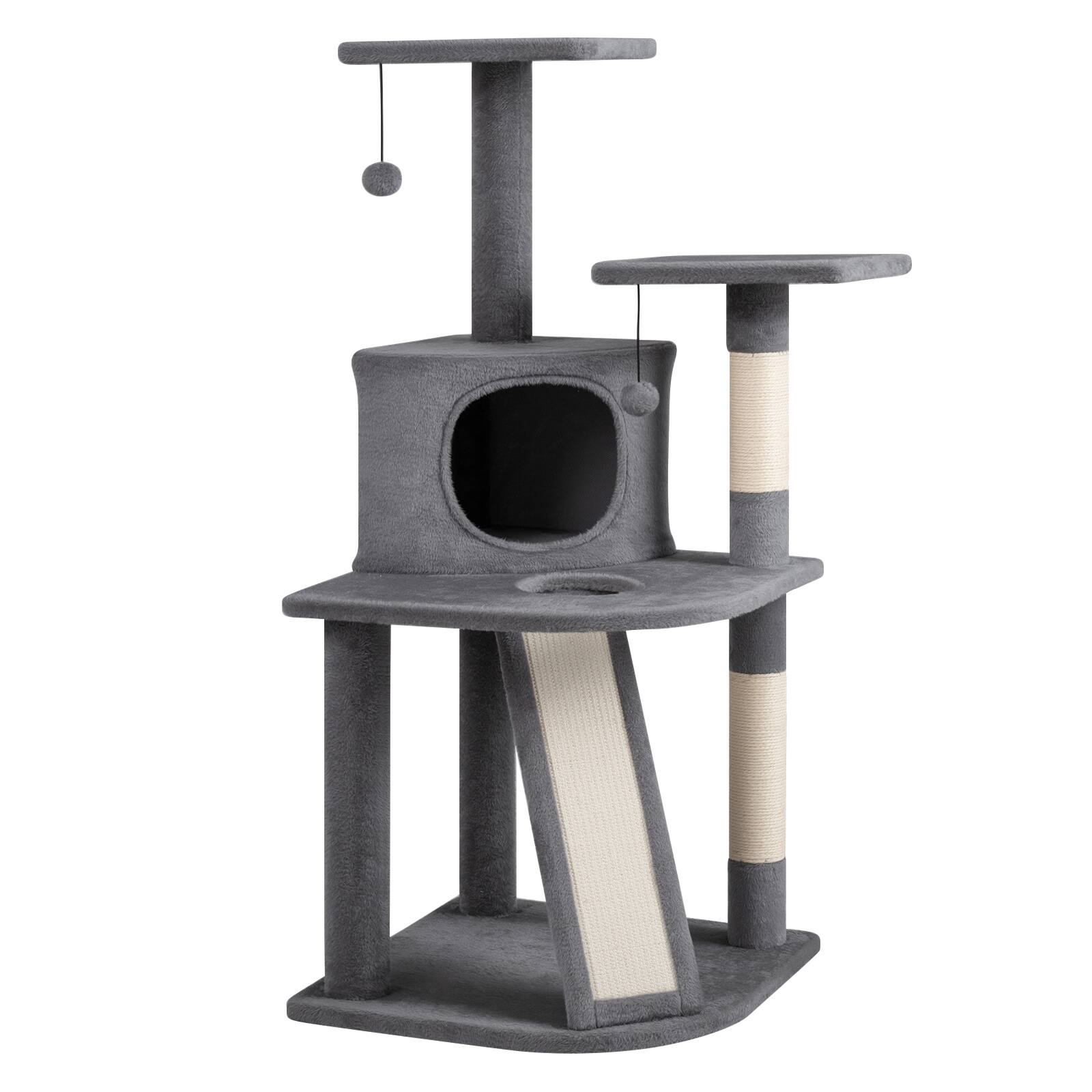Alt View 9. Gymax - Gymax Cat Tree Multi-Level Cat Tower w/ Top Perches & Cozy Condo Climbing Ladder Dark Gray.