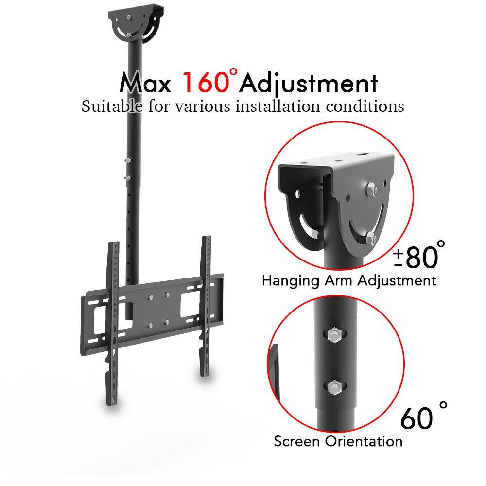 Max 160° Adjustment  
Suitable for various installation conditions  

±80° Hanging Arm Adjustment  

60° Screen Orientation