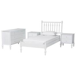 Baxton Studio - Callison Spindle 4-Piece Bedroom Set - Platform Bed with Matching Dresser and 2-Drawer Nightstands, Twin - White