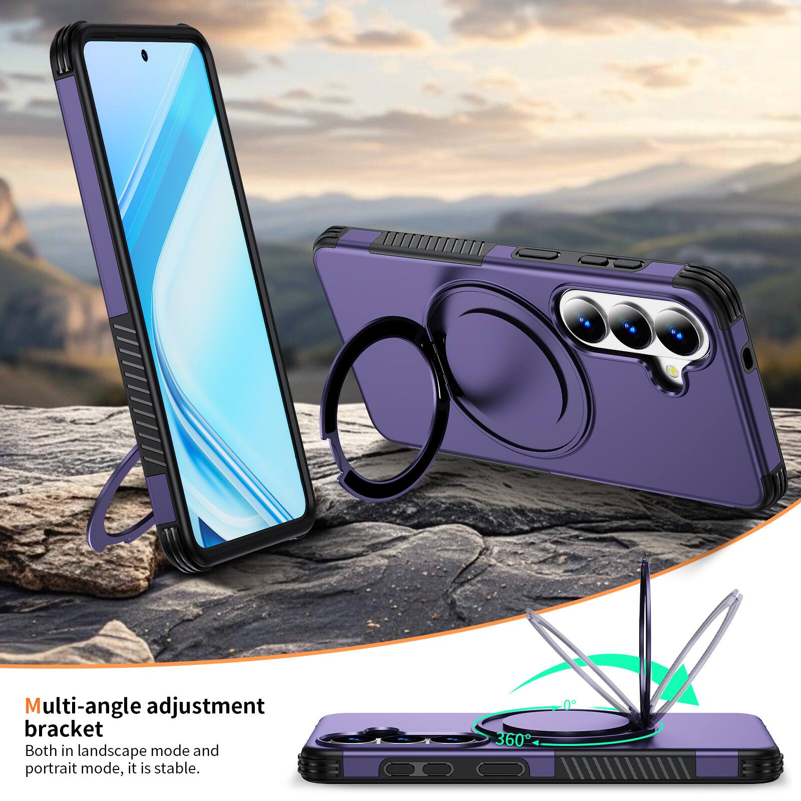 Multi-angle adjustment bracket  
Both in landscape mode and portrait mode, it is stable.  
360°
