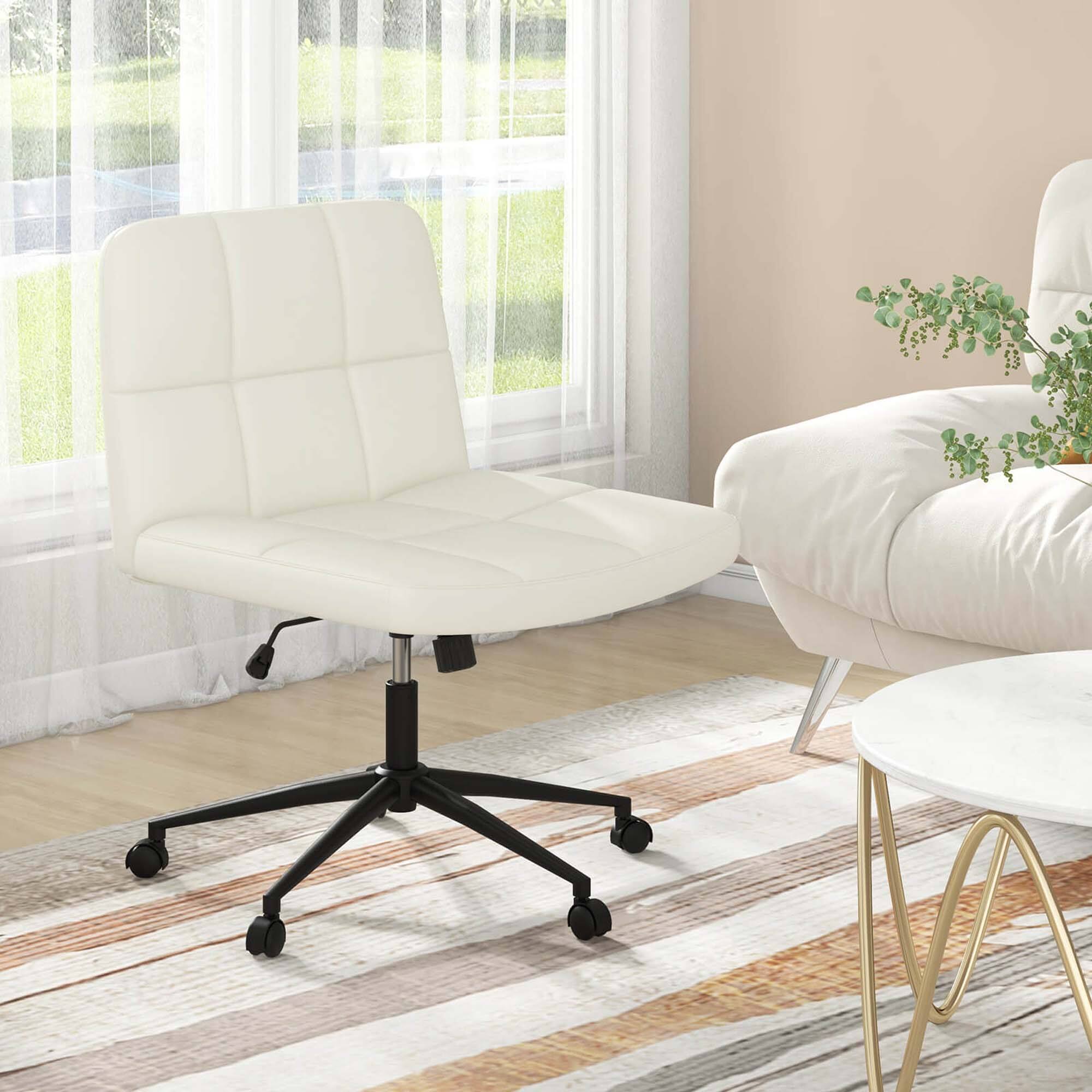 Alt View 1. Costway - Costway Criss Cross Chair with Wheels Oversized U-shaped Seat Wheels for Home Office - Beige.