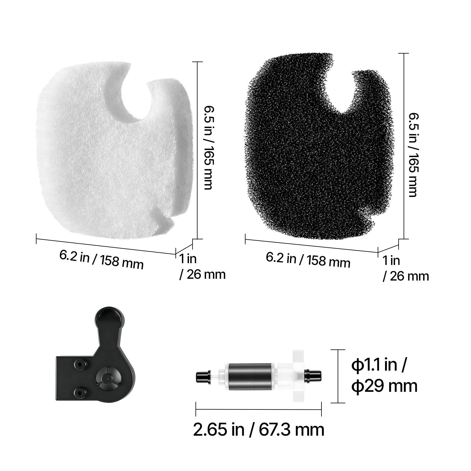 6.2 in / 158 mm  
6.5 in / 165 mm  
1 in / 26 mm  
$1.1 in / 29.29 mm  
2.65 in / 67.3 mm