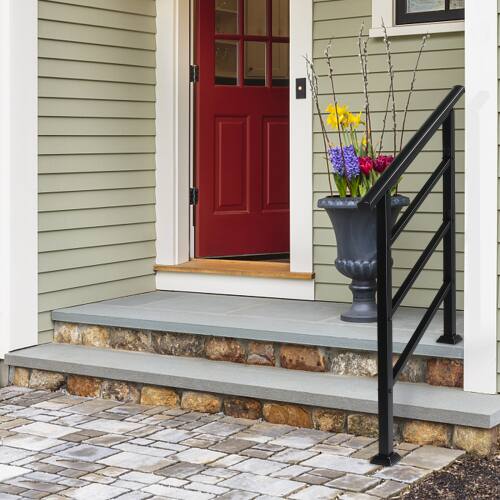 Alt View 5. Winado - 1-3 Steps Handrails Adjustable Wrought Iron Handrail Transitional Hand Rails, Stair Railing for Indoor Outdoor Garden - Black.