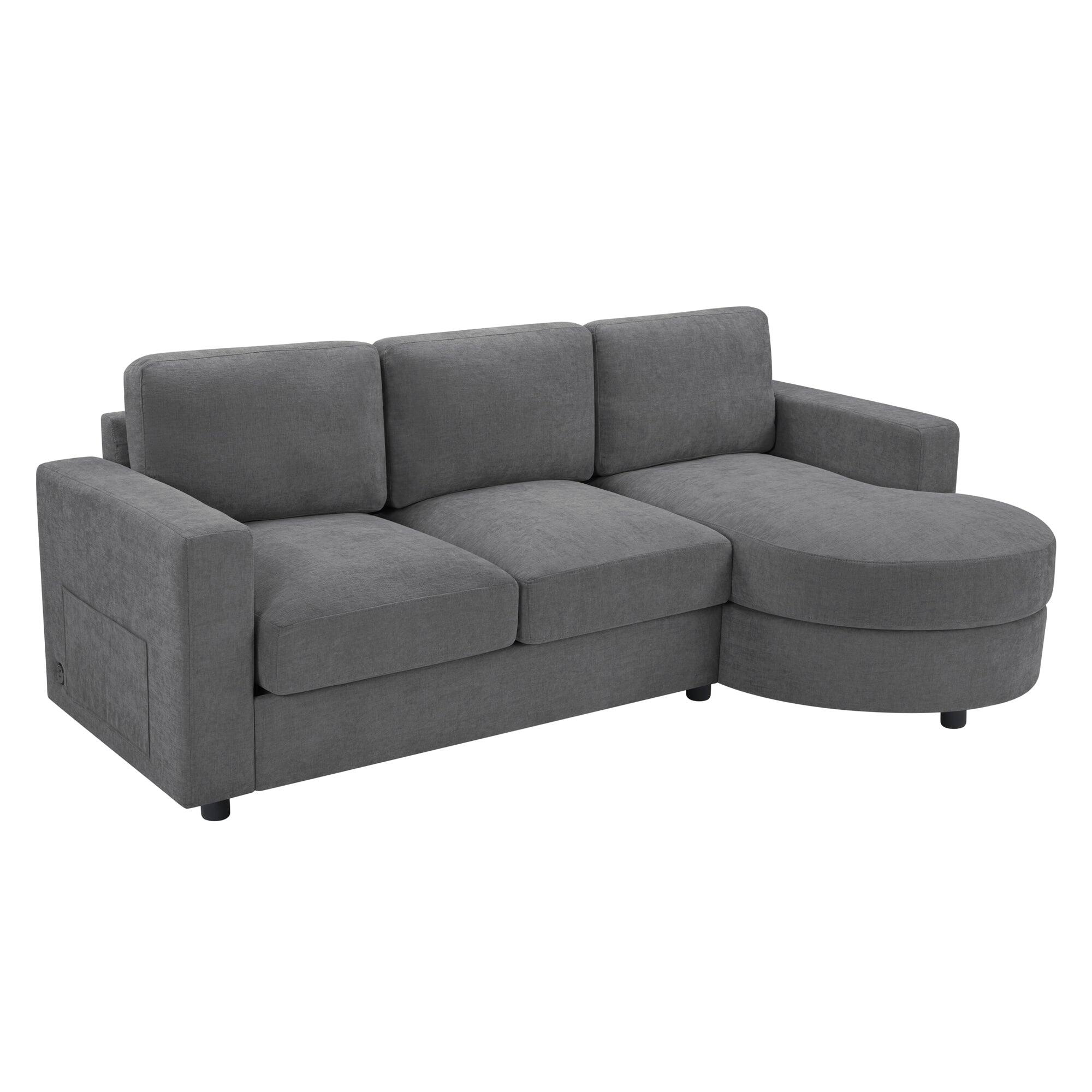 Alt View 1. Boyel Living - Modern 84.6 inch Sectional L-shaped Sofa Couch with Curved Chaise Lounge USB Ports and Side Storage Pockets in Gray - Gray.