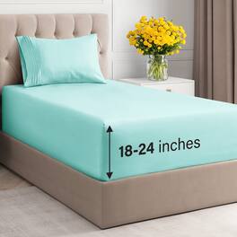CGK Linens - Extra Deep Pocket 4 Piece Sheet Set - Soft Bed Sheets, Fits 18"-24" Mattresses - Twin XL - Spa Blue