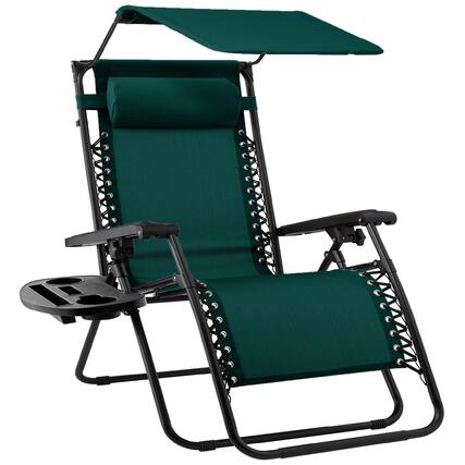 Front. Best Choice Products - Best Choice Products Folding Zero Gravity Recliner Patio Lounge Chair w/ Canopy Shade, Headrest, Tray - Forest Green - Forest Green.