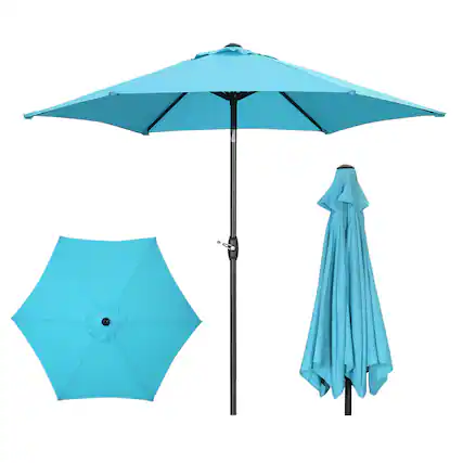 Front. Ainfox - Ainfox 9ft Patio Umbrella Outdoor Market Umbrella UV Protection Sturdy Frame W/Easy Crank - Blue.