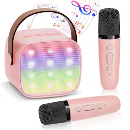 COWIN - Kids Karaoke Machine with 2 Wireless Microphones Portable Bluetooth Speaker for singing great gift for kids ages 3 to 12 - Pink