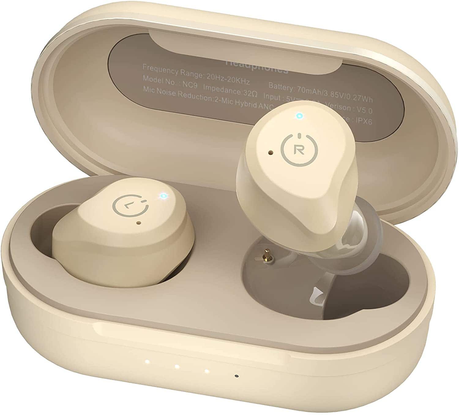 TOZO - Hybrid 3-Layer ANC Stereo Earbuds - 40H, ENC Mic Clear Calls, IPX6 Waterproof, APP-32EQ, Wireless Charge, Touch Control - Khaki