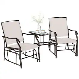 Outsunny - Outdoor Glider Chairs with Coffee Table - Beige