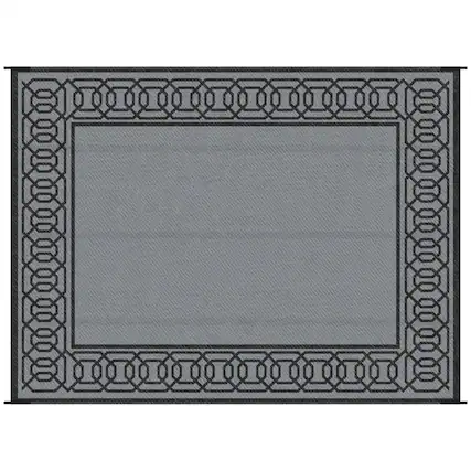 Front. HTUTWOO - Reversible Outdoor Rug -9' x 12' Waterproof Plastic Straw Floor Mat,Portable Camping Carpet,Large Patio Mat for Backyard - BLACK+GREY.