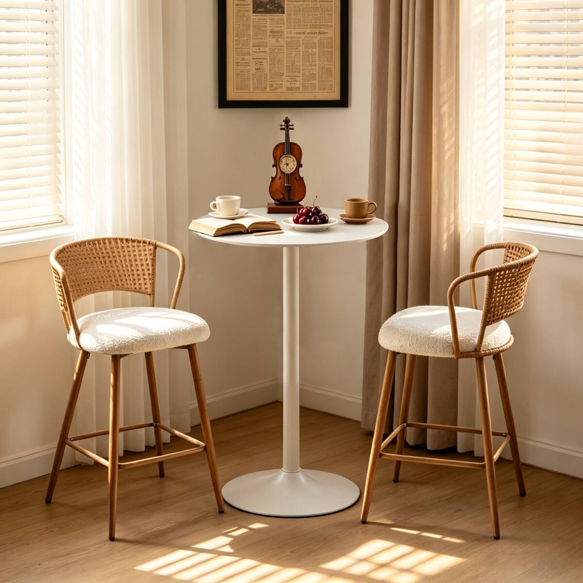 Loheer Round Bar Table, MDF Top and Matte Iron Base, 24 Inch Tabletop ...