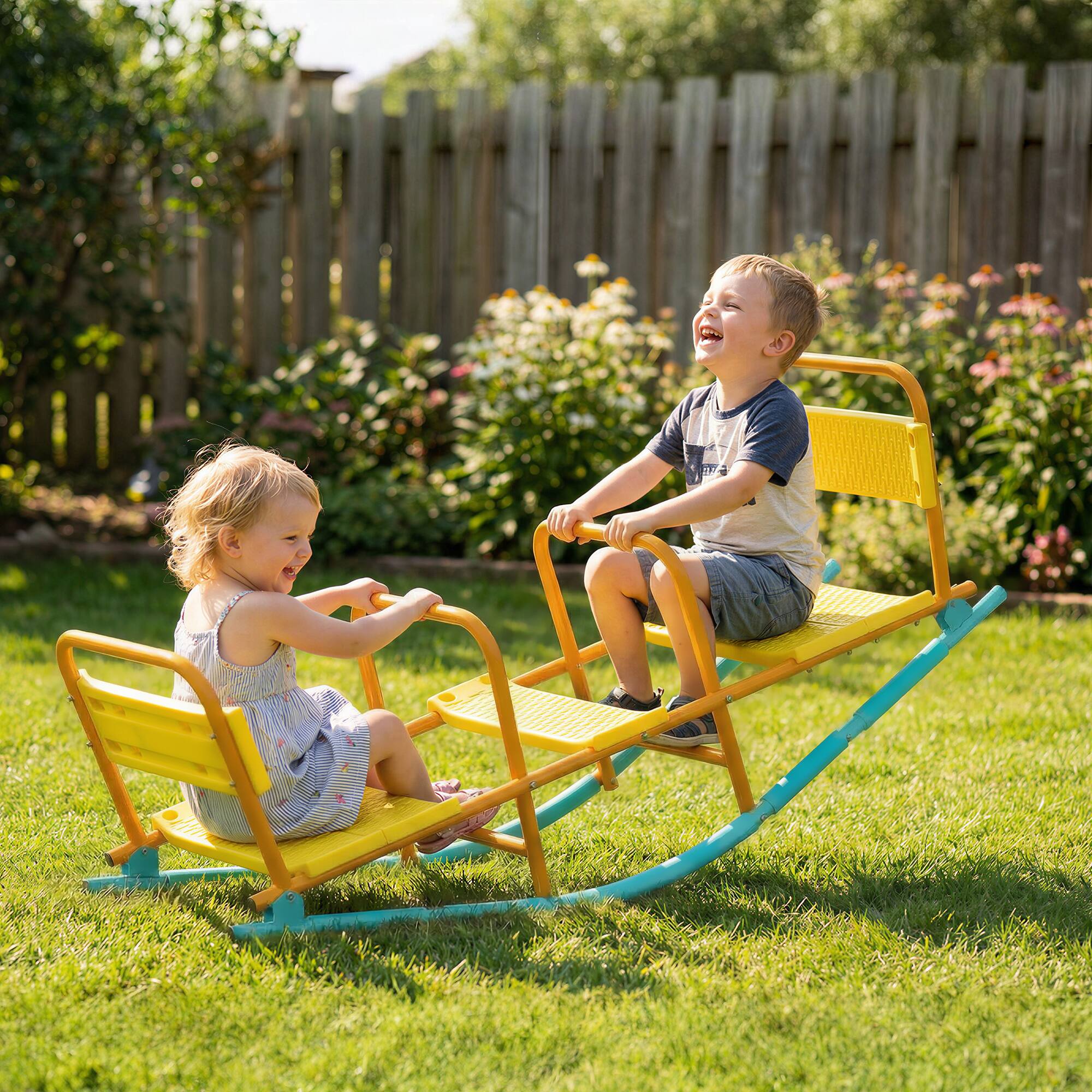 Alt View 1. Qaba - Totter Seesaw for Kids, 2 in 1 Metal Rocking Seesaw for Toddlers Age 3-8 - Yellow.