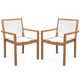 Costway - Stackable Dining Chair Set of 2 with Wear-resistant Fabric & Breathable Backrest - White + Natural