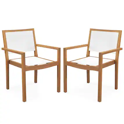 Front. Costway - Stackable Dining Chair Set of 2 with Wear-resistant Fabric & Breathable Backrest - White + Natural.