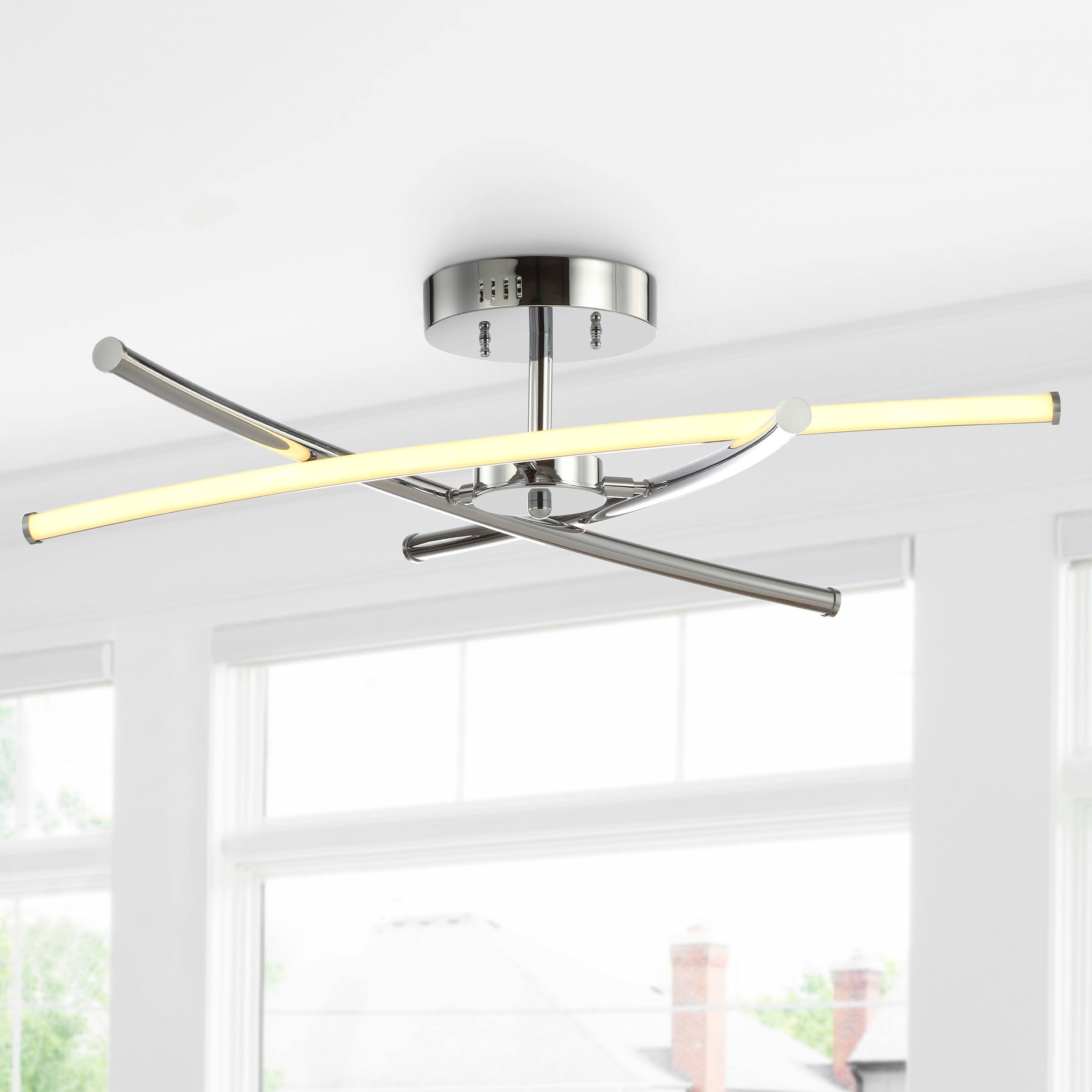Alt View 1. Jonathan Y - Crucis 31.5" Modern Metal Integrated LED Semi Flush Mount, Chrome - Chrome.