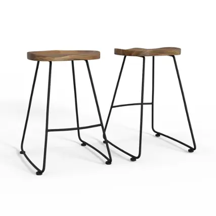 Front. Simpli Home - Amberly Saddle Counter Height Stool (Set of 2) - Natural/Black.