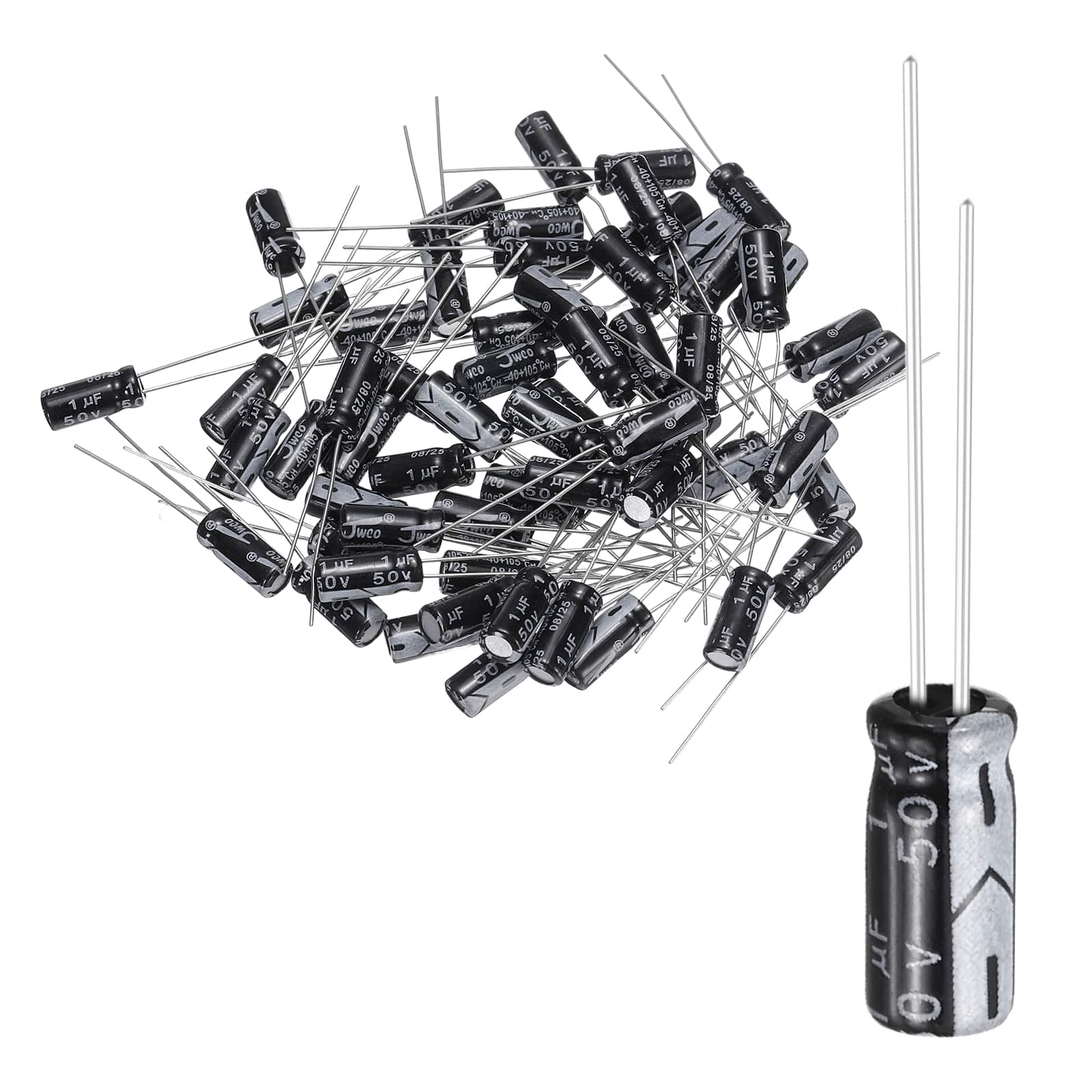 Unique Bargains - 1uF 50V 5x11mm Electrolytic Capacitor, 105C High Temp Radial Leads, for TVs/LCDs/VCD, 60pcs - Black price history on PriceWatchPro