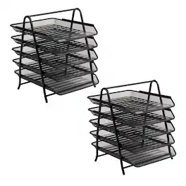 Mind Reader - Network Collection, 5-Tier Paper Tray, File Storage, Desktop Organizer, Metal Mesh, Set of 2, Black